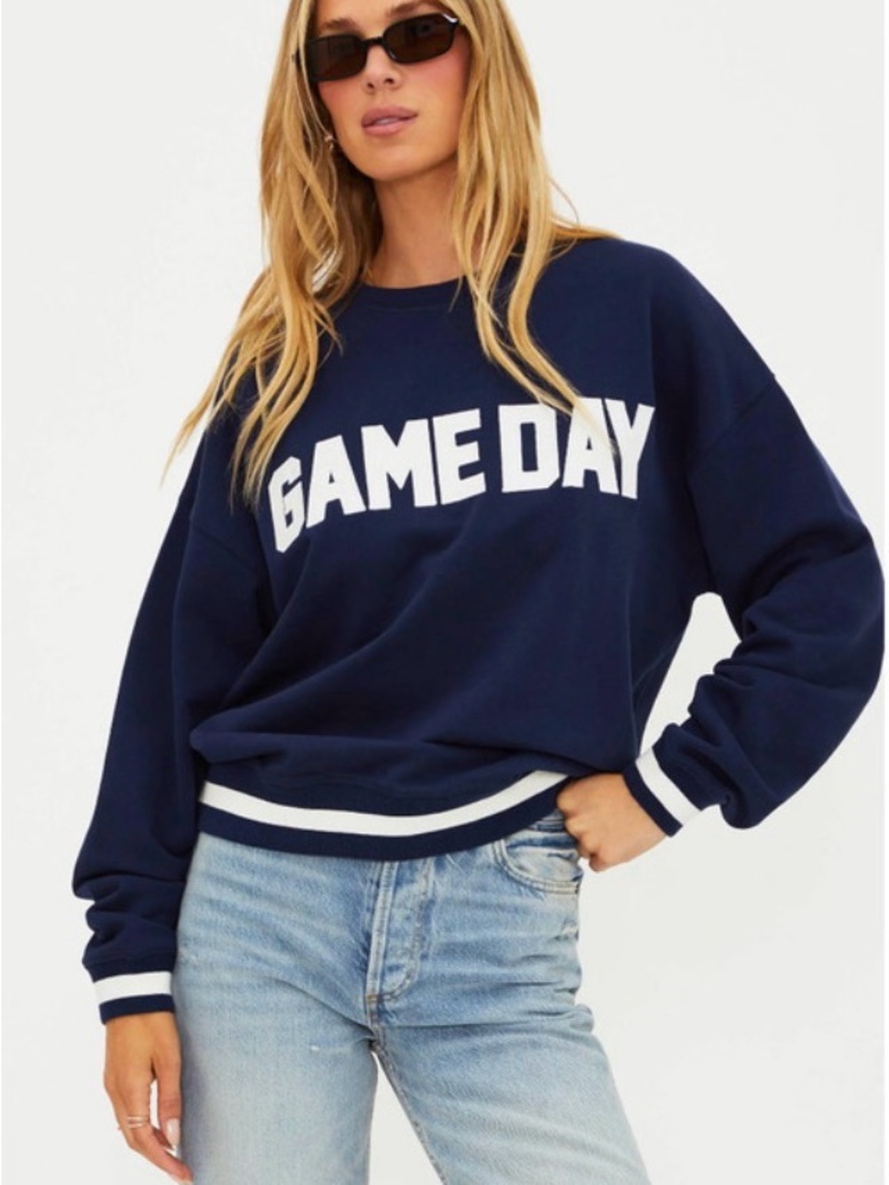 Beach Riot 💯% Cotton Navy & White GAME DAY Pullover Sweatshirt